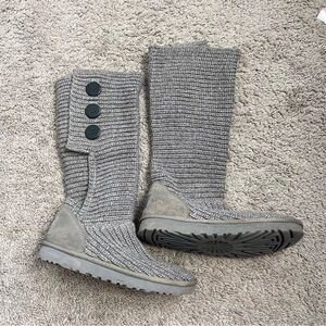 UGG Women's Cardy Classic Knit Tall Gray Sweater Boots Size 8 Shoes